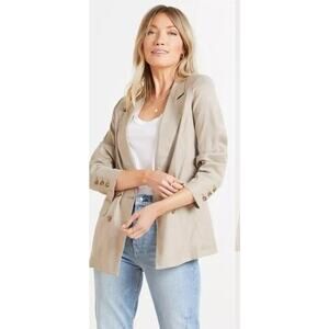 Evereve Alexa Linen Blend Double Breasted Blazer Tan Women' Size Small